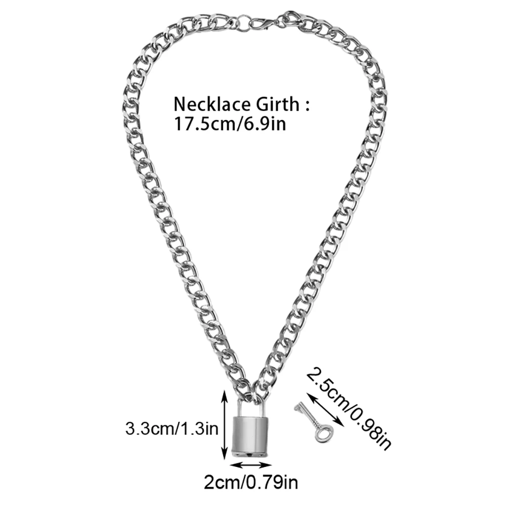 

Women Necklace Punk Short Thick Clavicle Link Chain Lock Key Pendant Choker Jewelry for Party Birthday, Silver