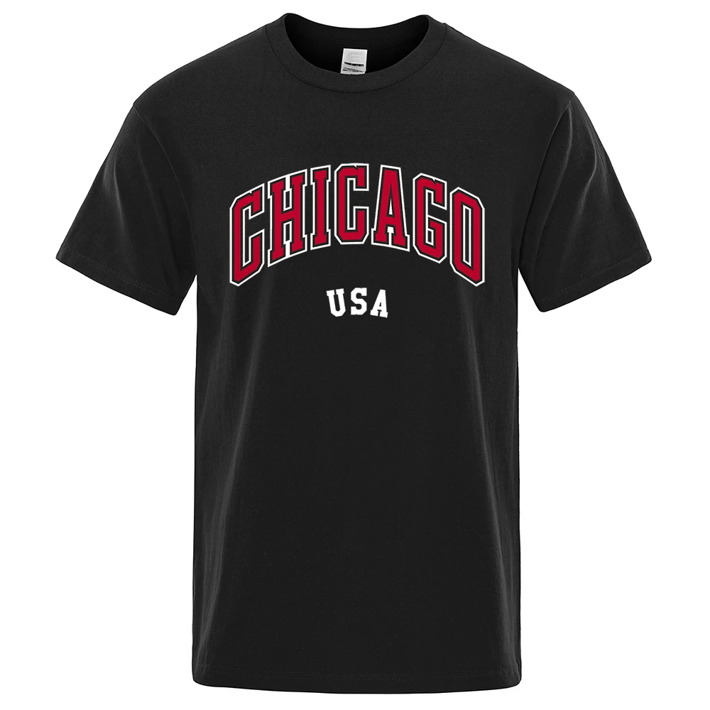 

Men's And Women's Chicago Usa City Street Letter T Shirts Cotton Shirt Loose Summer Breathable T Shirts O-Neck Oversized Tops