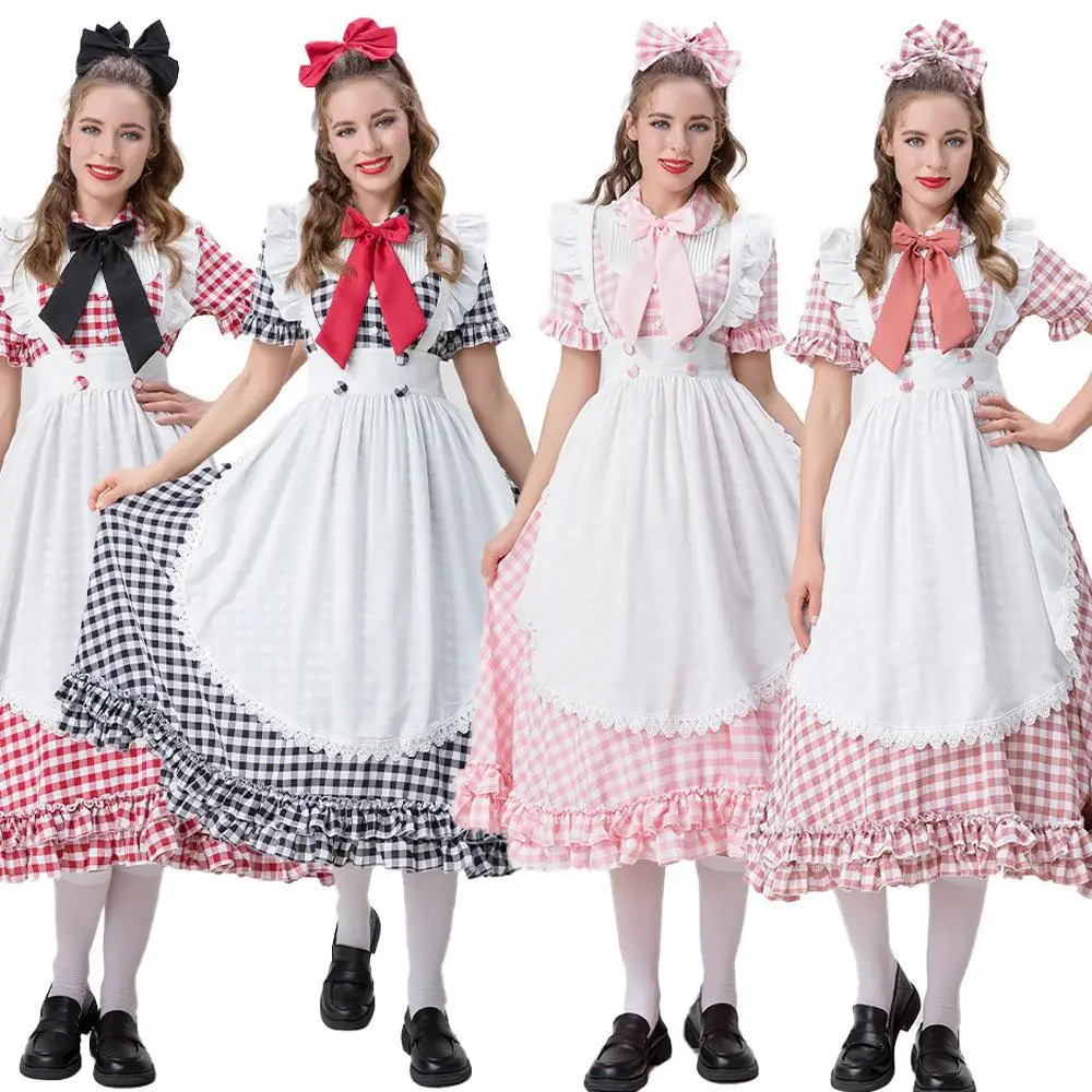 

Halloween Cosplay Maid Dress Plaid Dress Maid Costume