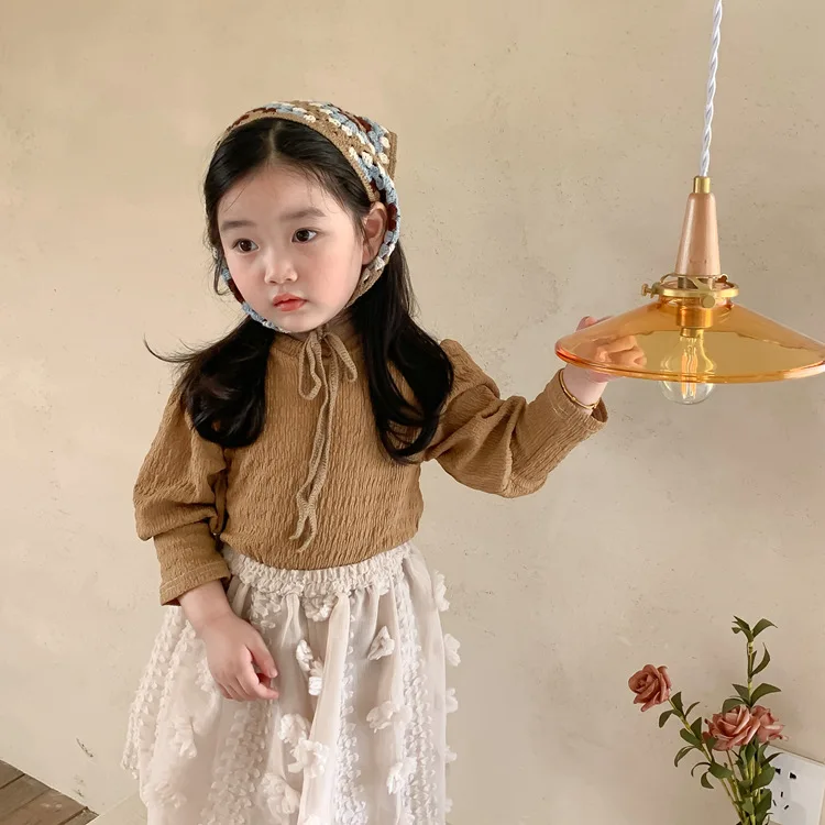 

Korean Children's Clothing 2022 Autumn New Children Girls' Puff Sleeve Long Sleeve Top Stretch T-shirt Bottoming Shirt