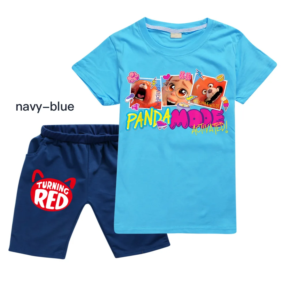 

2022 New Disney Turning Red 2 Summer Cotton Boys Girls Cartoon T-Shirt + Shorts Set Children's Fashion Clothing Set