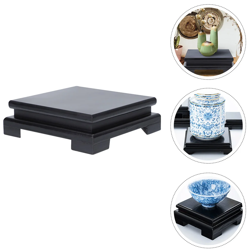 

1Pc Square Display Stand Flower Pot Holder Ornament Jar Wooden Base