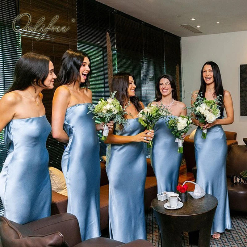 Женское атласное платье без рукавов Ordifree синее Зеленое Шелковое длинное