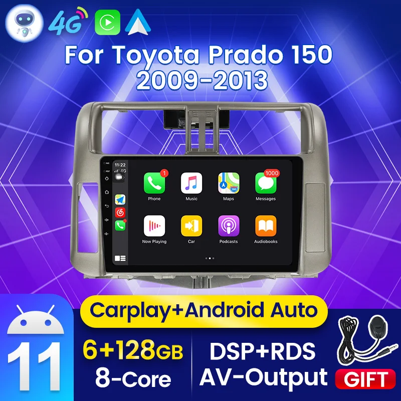 Автомагнитола 2 Din Android 8 ядер 6G 128G DVD-плеер для Toyota Prado 150 2009 2010-2013 GPS мультимедиа