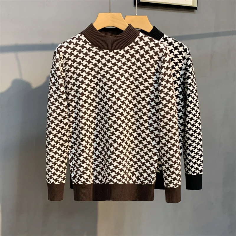 

2023 Autumn Winter Men's New Slim Contrast Color Jumpers Male Long Sleeve Sweater Tops Men Mock Neck Casual Knitted Tops L247