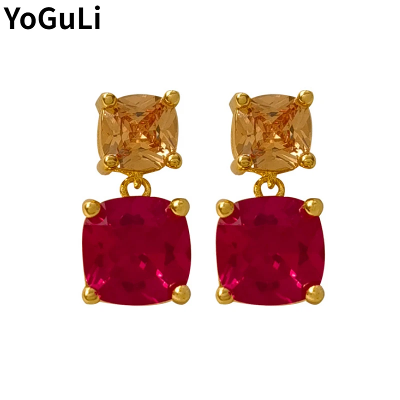 

Fashion Jewelry 925 Silver Needle Senior Sense Pretty High Quality Brass Metal Glass Earrings For Women Party Gift