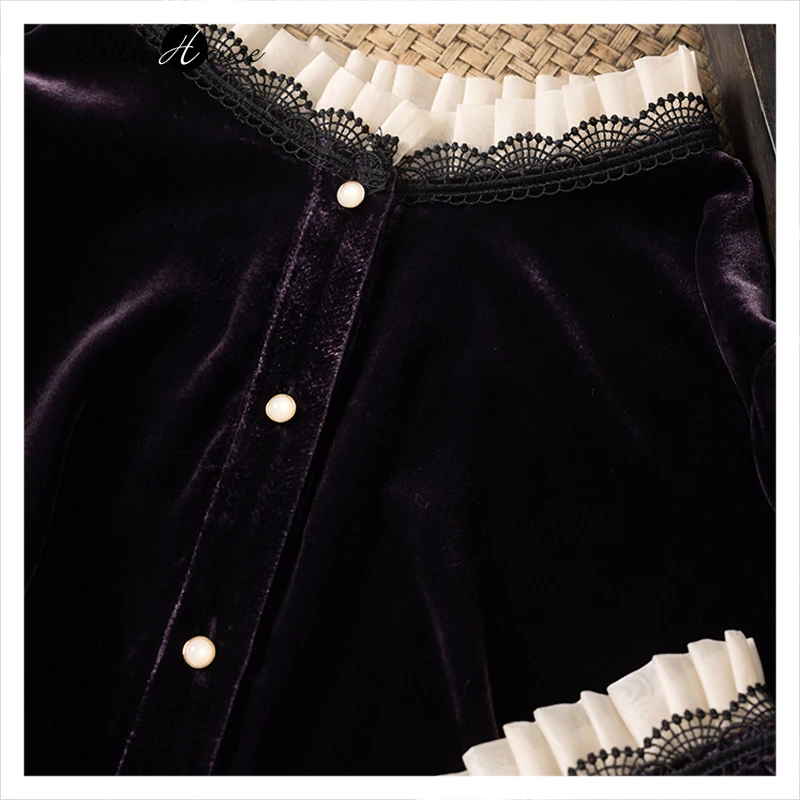 Осень/зима 2024 новая фиолетовая женская рубашка с воротником в виде грибка стиле