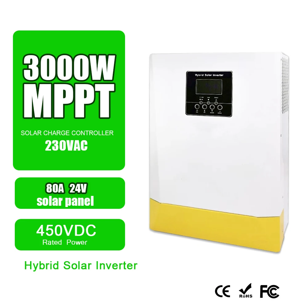

Pure Sine Wave Solar Inverter 3000W 220VAC 24V Lifepo4 Pack MPPT 60A Charger Current 3KW Off Grid Inverter PV 500VDC Input