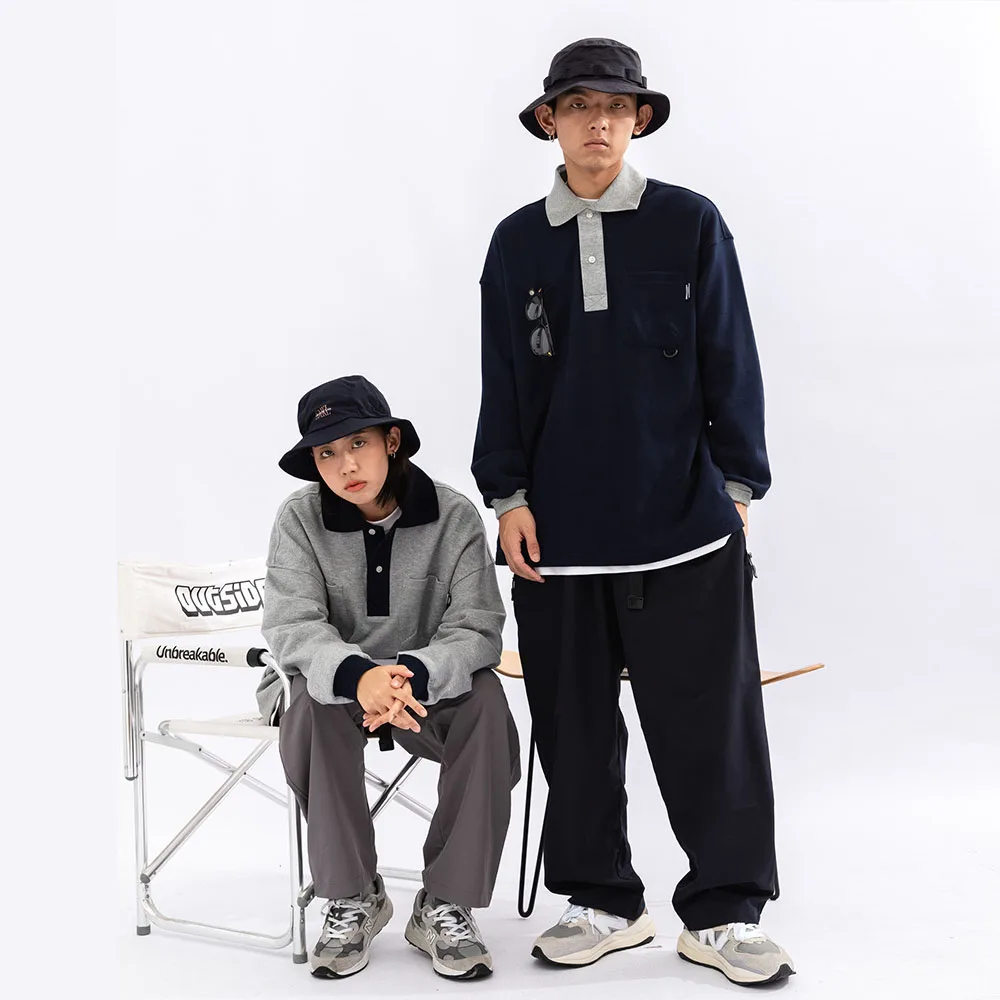 

Cityboy Polo Shirt Men Japan Streetwear Fashion Loose Casual Long Sleeve Oversize T-shirt Men and Women Couples Tshirt Tops Tees