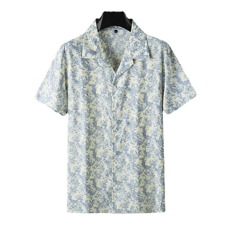 

Mens Floral Pinted Cuban Collar Shirt Summer Short Sleeves Plus Size Hawaiian Guayabera Shirts Casual Button Down Beach Shirts