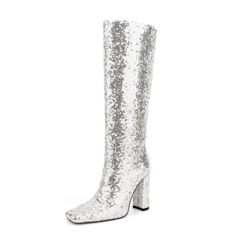 Fashion Sequins Women's Boots New European and American Winter High-heeled Boots Shiny Cool Club Party Boots