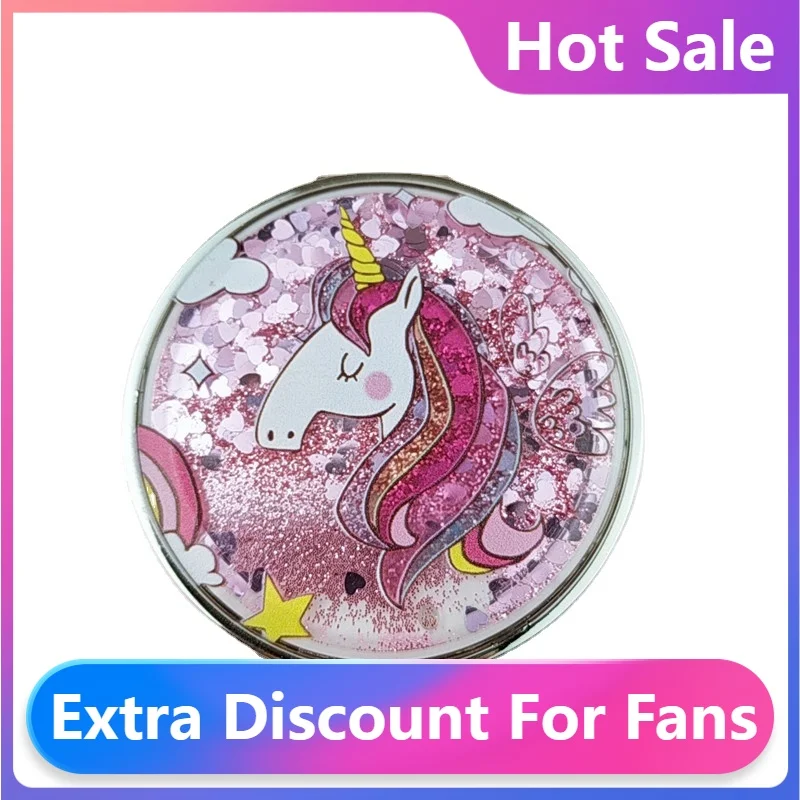 

Модное Новое компактное карманное мини-зеркало в виде единорога, Портативное двухстороннее складное косметическое зеркало с блестящим пес...