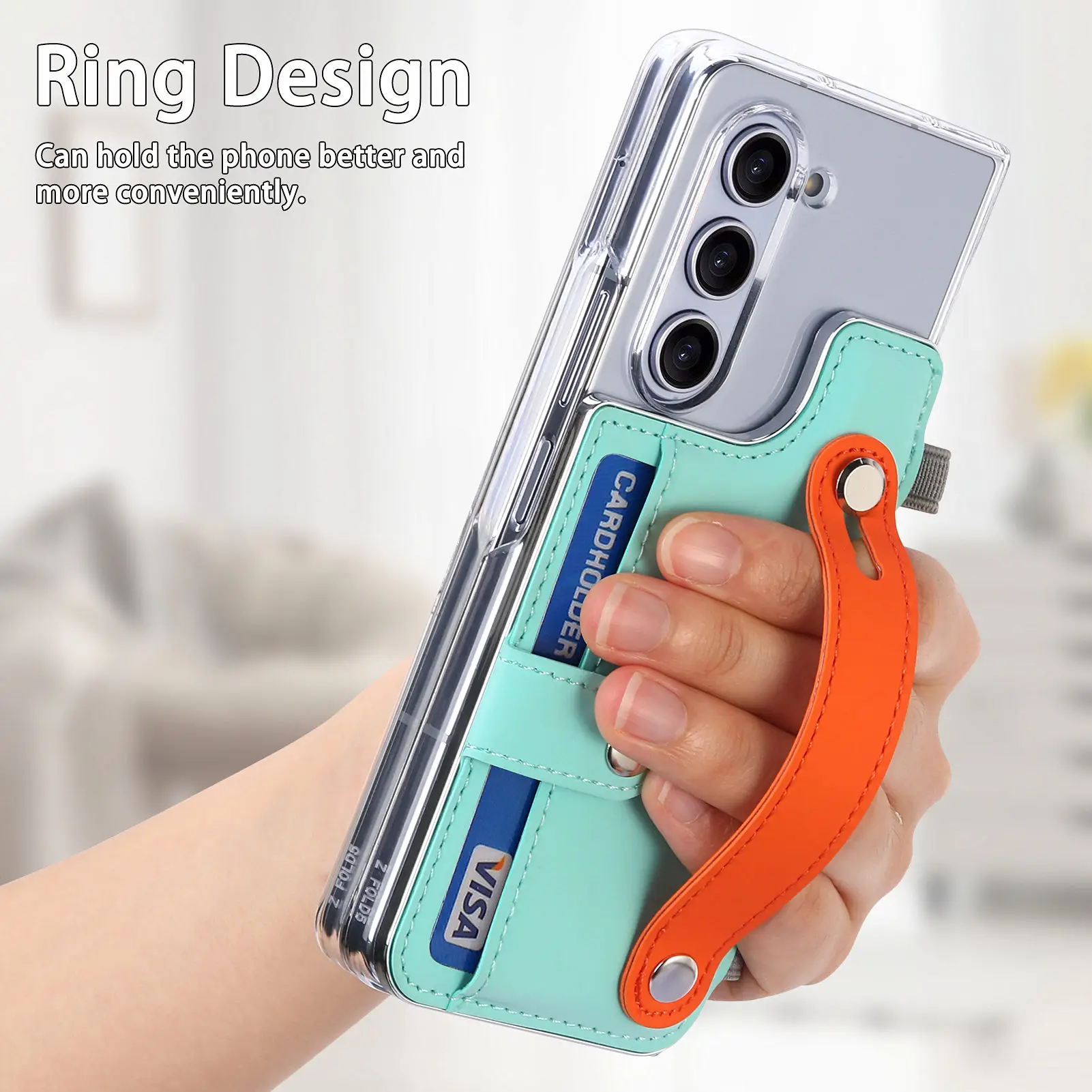 

For Samsung Z Fold5 Shockproof Phone Strap Wallet Case for Samsung Galaxy Z Fold 5 Fold5 5G Clear Card Slot Funda Covers