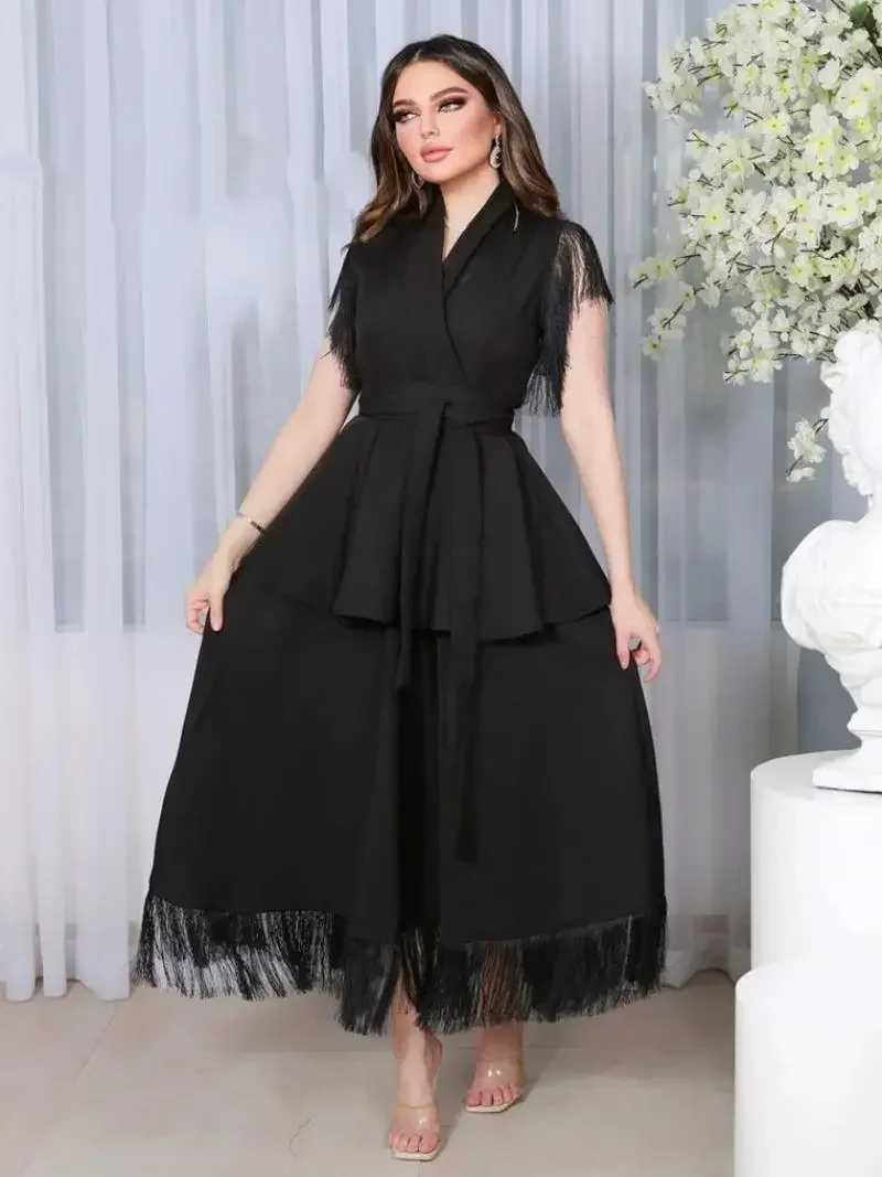 

Женское платье с кисточками на рукавах, а-силуэт