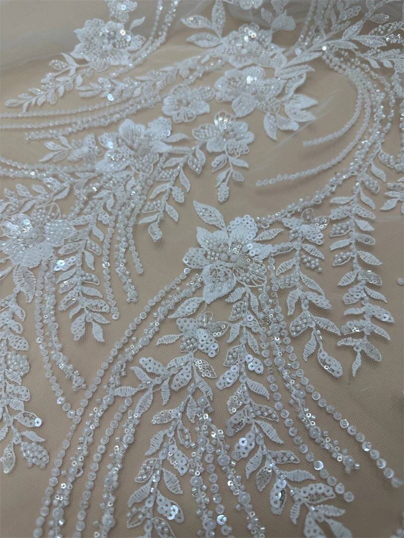 

Французская кружевная ткань с блестками ZH-13084320, высококачественные африканские бусины, Тюлевая кружевная ткань для свадьбы