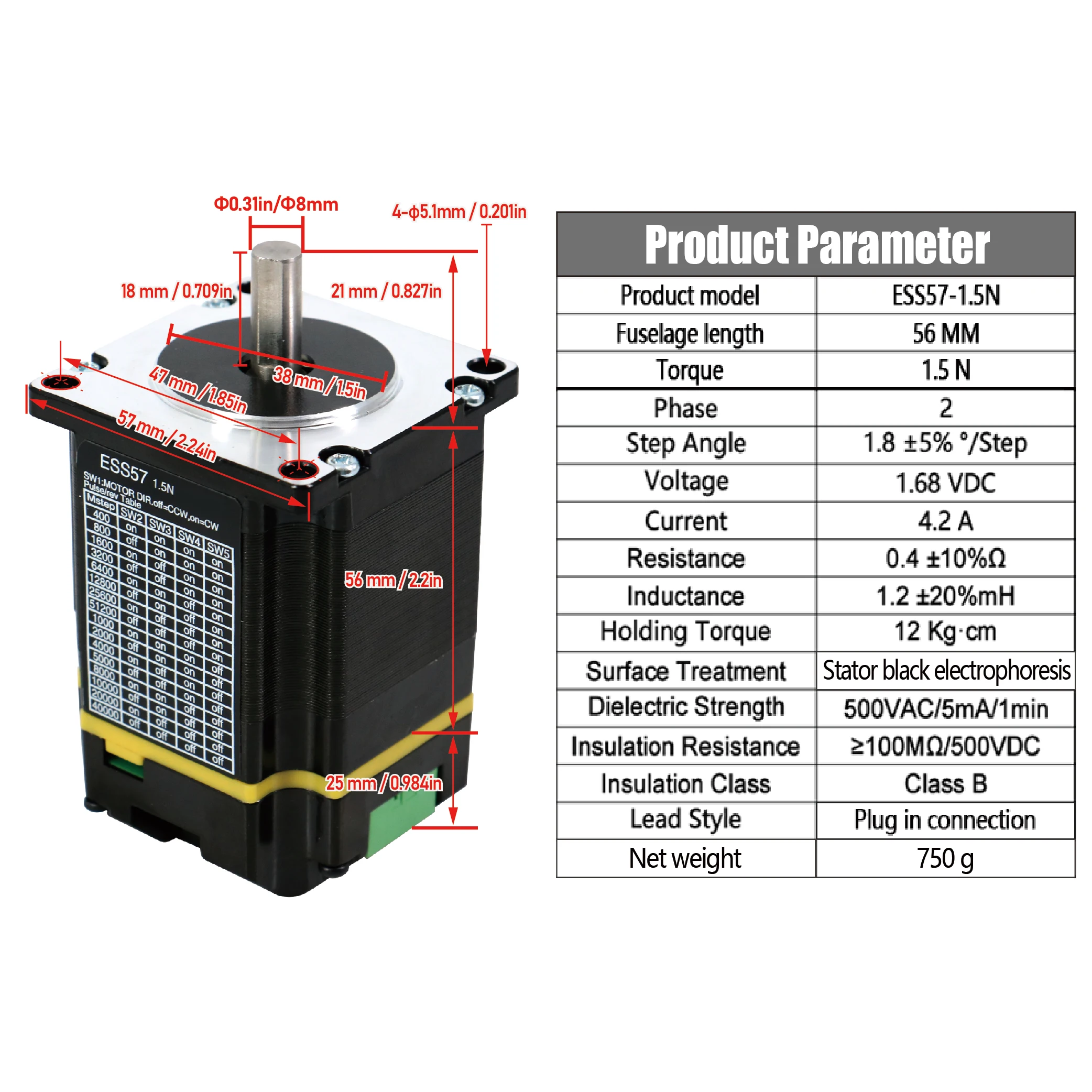 

Встроенный двигатель Nema 23 Двигатели постоянного тока 36 В ESS57 1,5 Нм 2 Нм 2,5 Нм 3 Нм 4,2 А Шаговый двигатель Nema23 с замкнутым контуром для 3D-принтера с ЧПУ