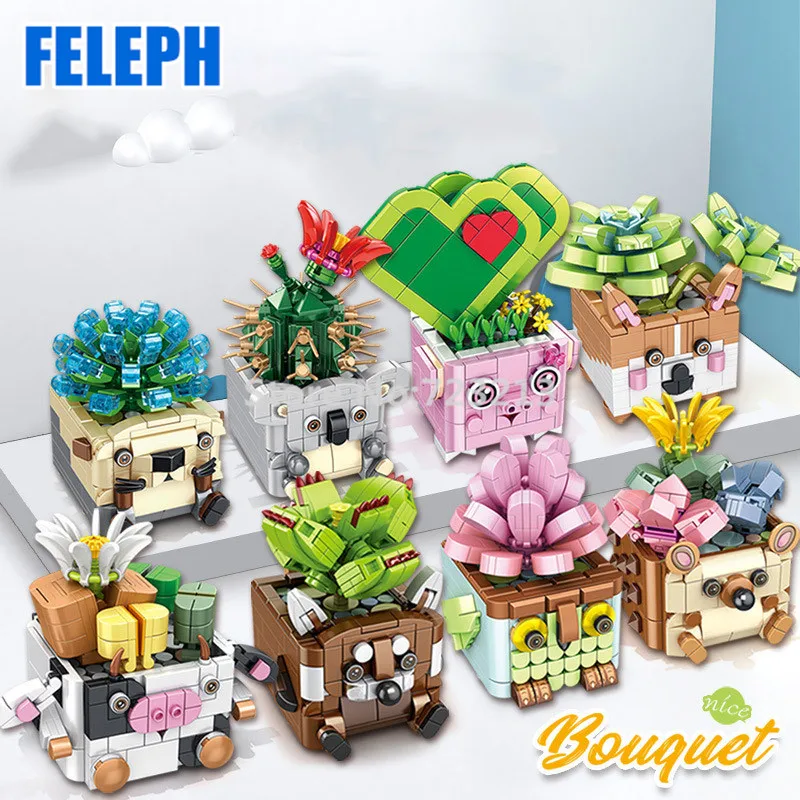 

Feleph 4 шт./лот, Мультяшные суккуленты, растения, животные в горшке, в сборе, цветы, кирпич, сделай сам, орнамент, модель, строительные блоки, игрушка в подарок
