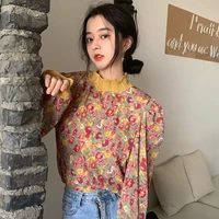 2022 womens vintage floral shirt spring and autumn long sleeve design sense loose sweet top trendy waterproof warm clothes
