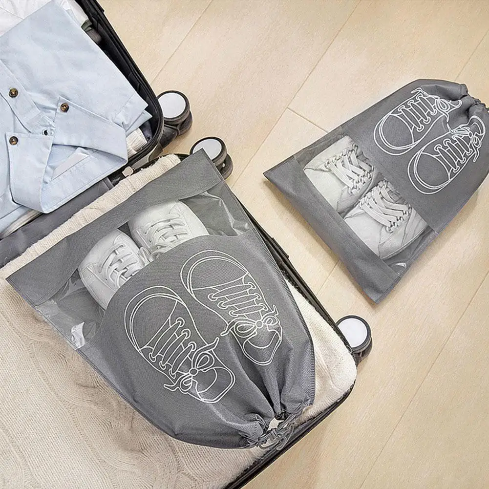 

1pc Non Woven Shoe Organizing Bag Travel Underwear Dustproof Shoes Drawstring Organizer Bag Wardrobe With Bag Classified St D2y3