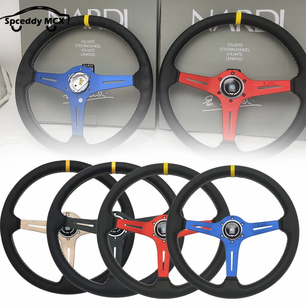 

15inch 370mm New Arrived Red ND Steering Wheel Car Sport Blue Racing Steering Wheel Real Leather 6 Holes 70MM PCD