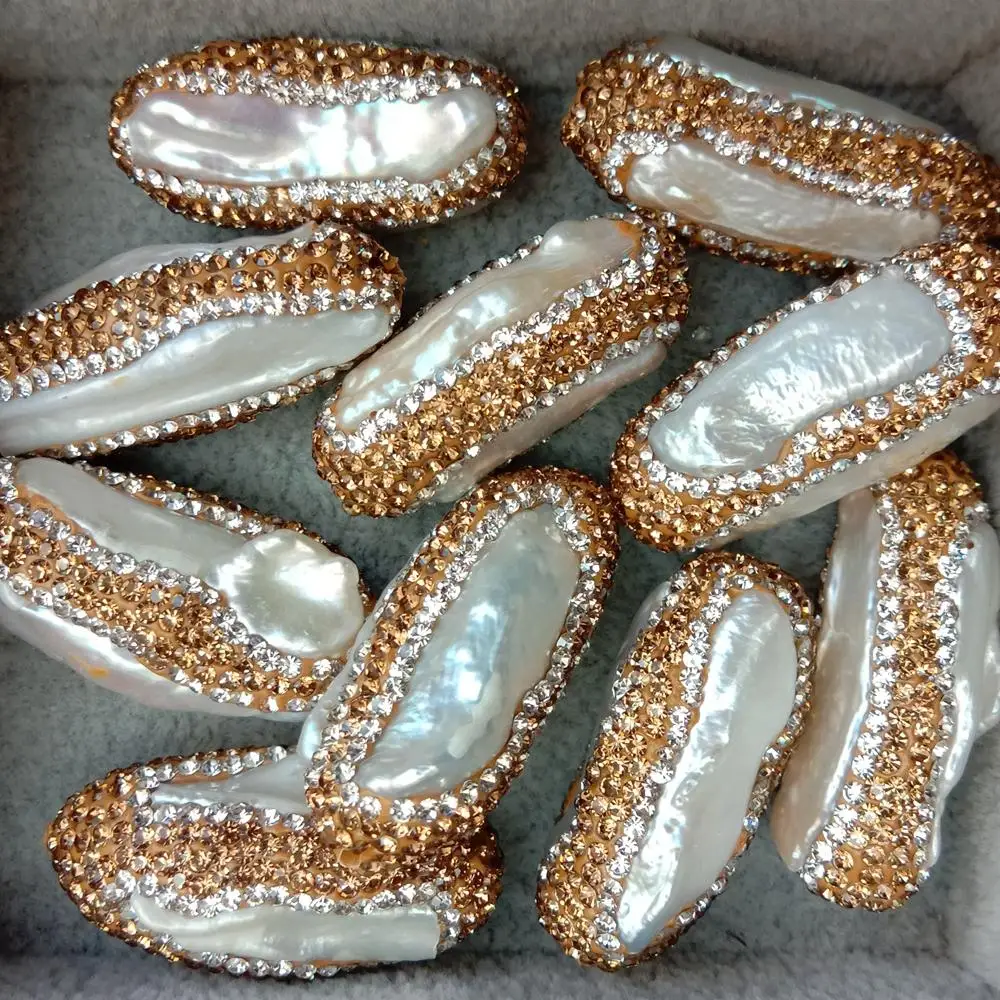 5 шт. пресноводный белый искусственный жемчуг Biwa с Стразы паве оптовая продажа