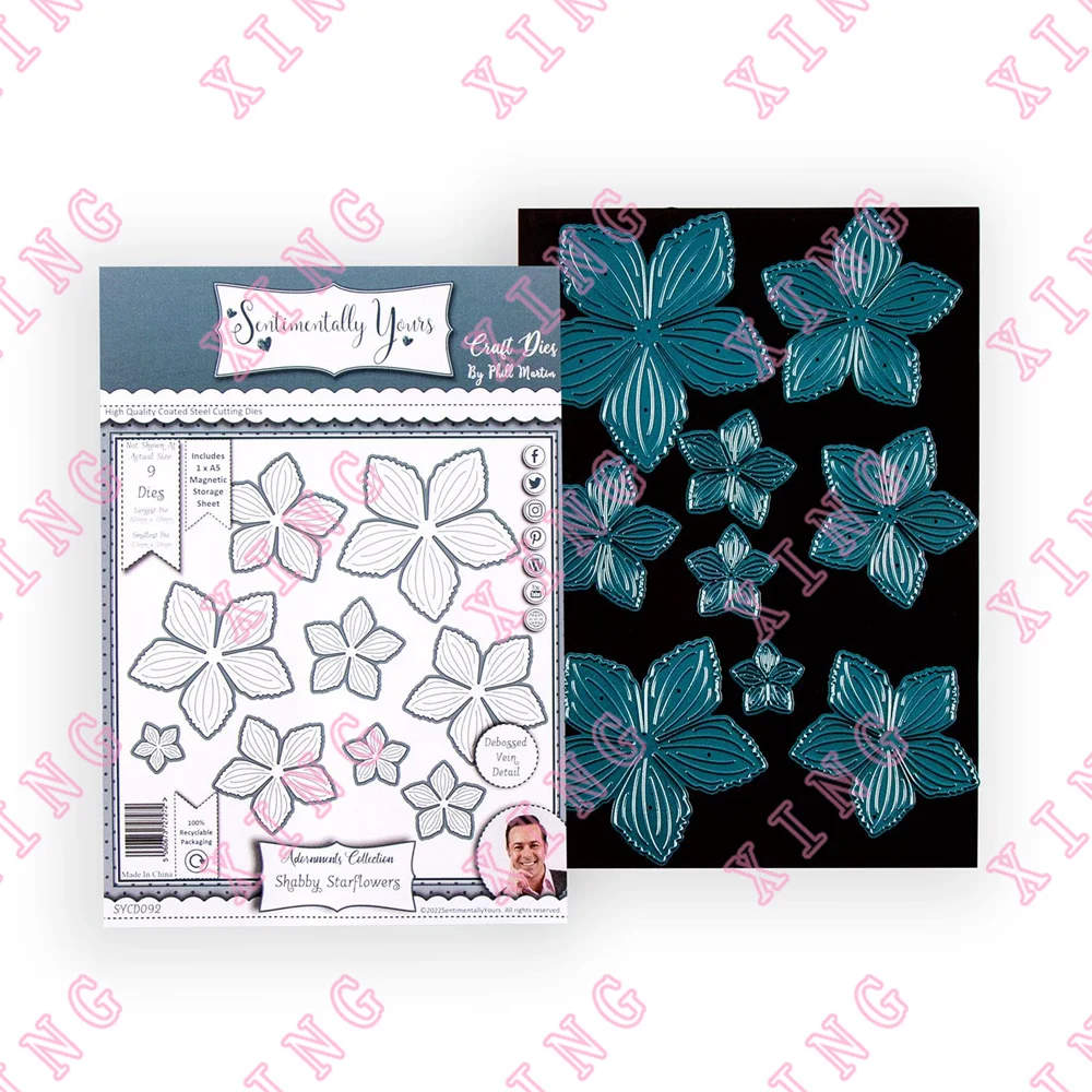 

2022 New Shabby Starflowers - 9 Dies Metal Cutting Scrapbook Decoration Embossing Template Diy Greeting Card Craft Reusable Mold