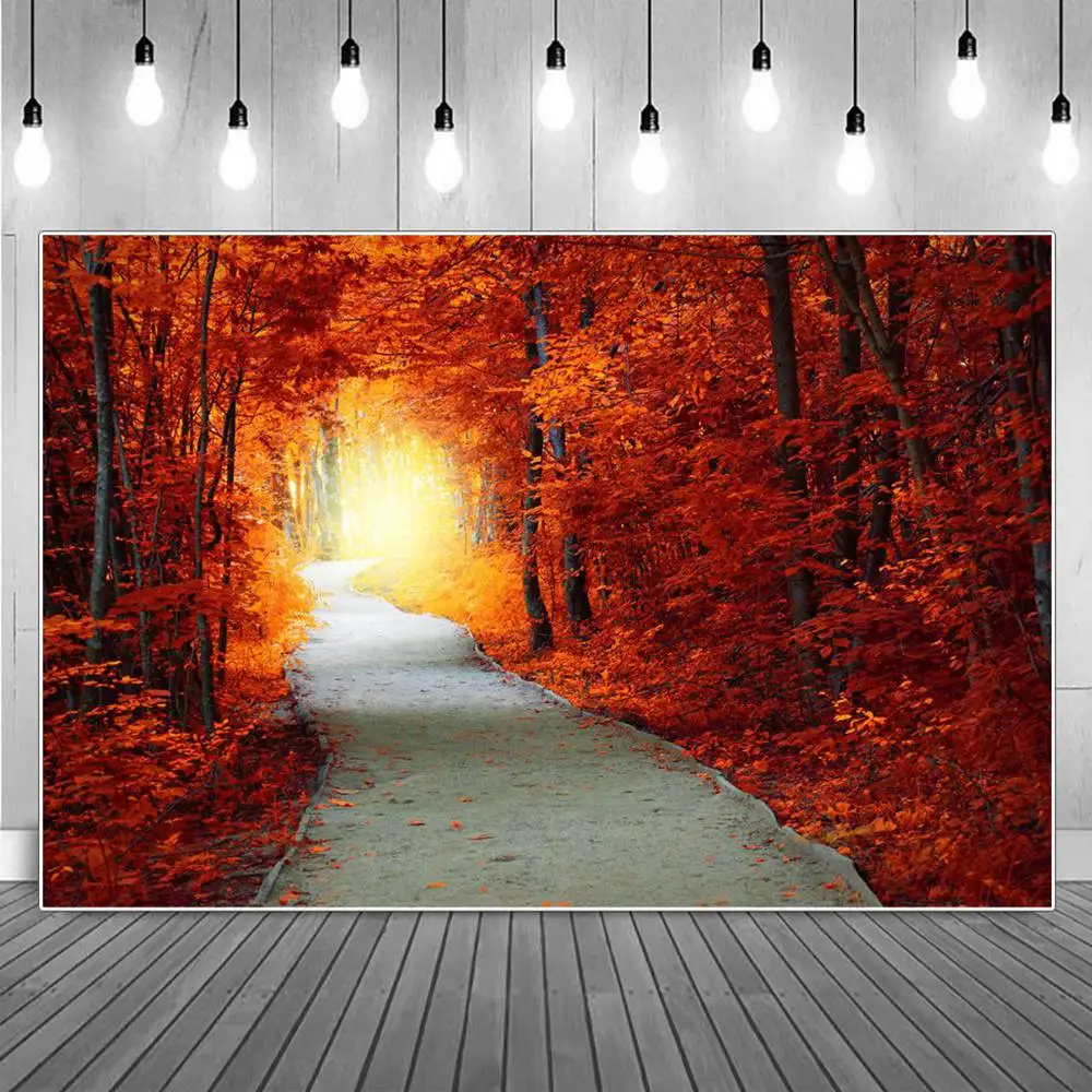 

Withered Orange Maple Trees Leaves Alley Photography Backdrop Sign Autumn Wild Park Dry Leaf Road Scenery Photo Background Props