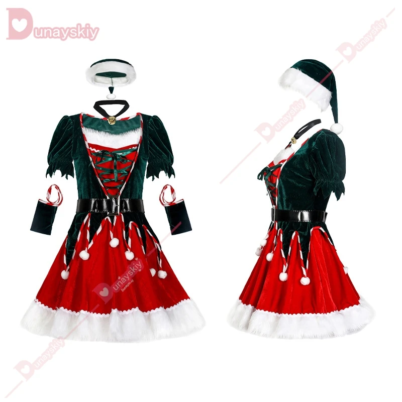 Christmas Party Adult Women Cosplay Sexy Dress Santa Claus Elf Costume New Year Clothes Warm X-Mas Fancy Outfit