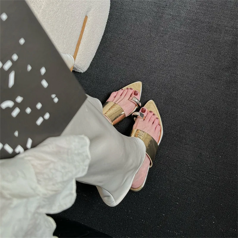 Французские винтажные шлепанцы женская летняя одежда для улицы новинка 2024