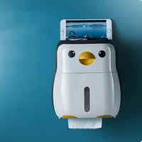 penguin toilet paper holder wall mounted punch free waterproof plastic tissue box home bathroom storage rack creative portable