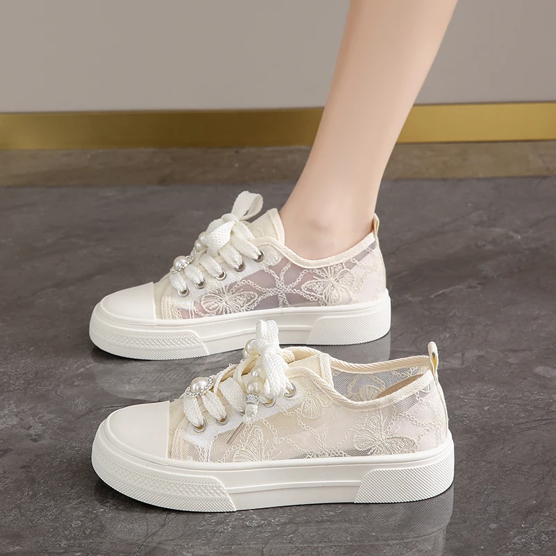 Лоферы CRLAYDK для женщин летние модные кроссовки с кружевной бабочкой 2024 легкие