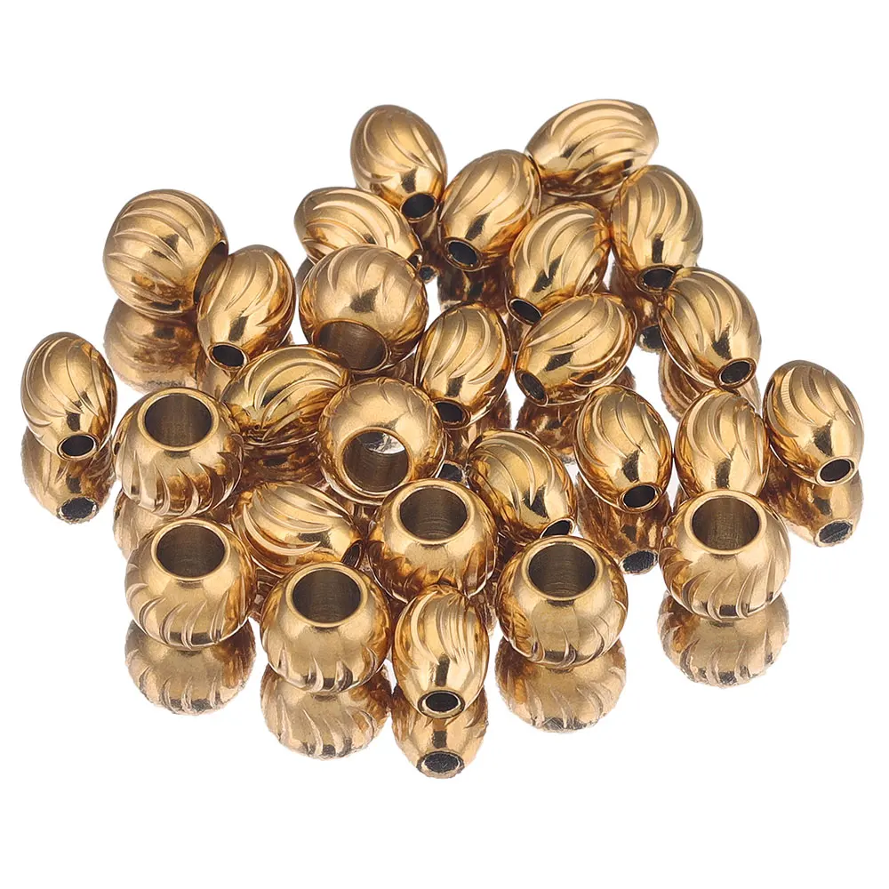 

10pcs Lot Gold Stainless Steel Round Oval Embossing Spacer Waist Beads Charms for Bracelet DIY Jewelry Making Supplies Seed Bead