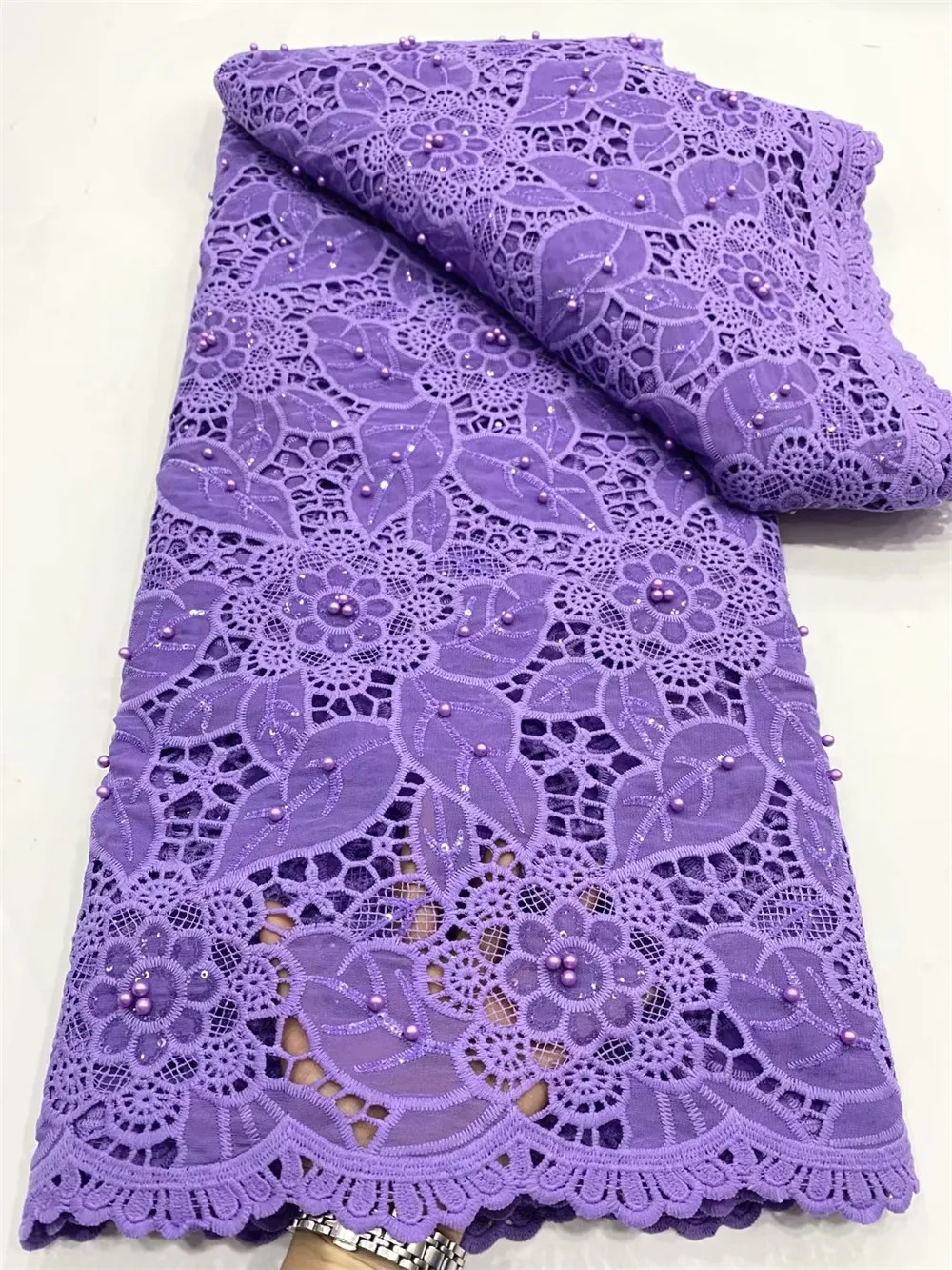 

Water Soluble Guipure Lace Chiffon Laser With Color Sequins Embroidery 2023 Pearl Cord Fabric Skin Nigerian Swiss Cloth CO1027