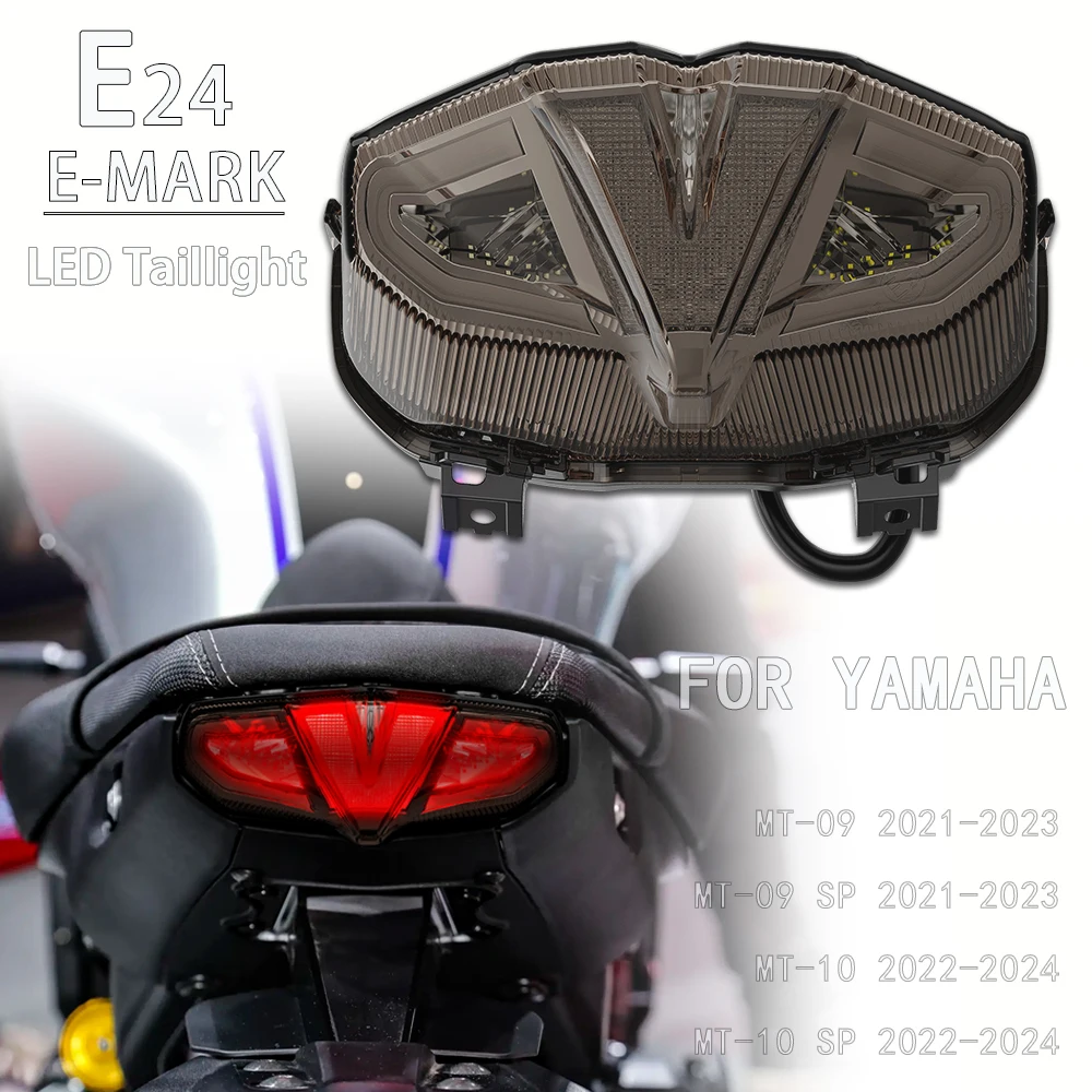 Фото Светодиодный задний фонарь E24 для Yamaha MT-09 SP MT09 MT 09 2021-2023 MT-10 MT10 2022-2024, задний стоп-сигнал мотоцикла, индикаторы лампы №1