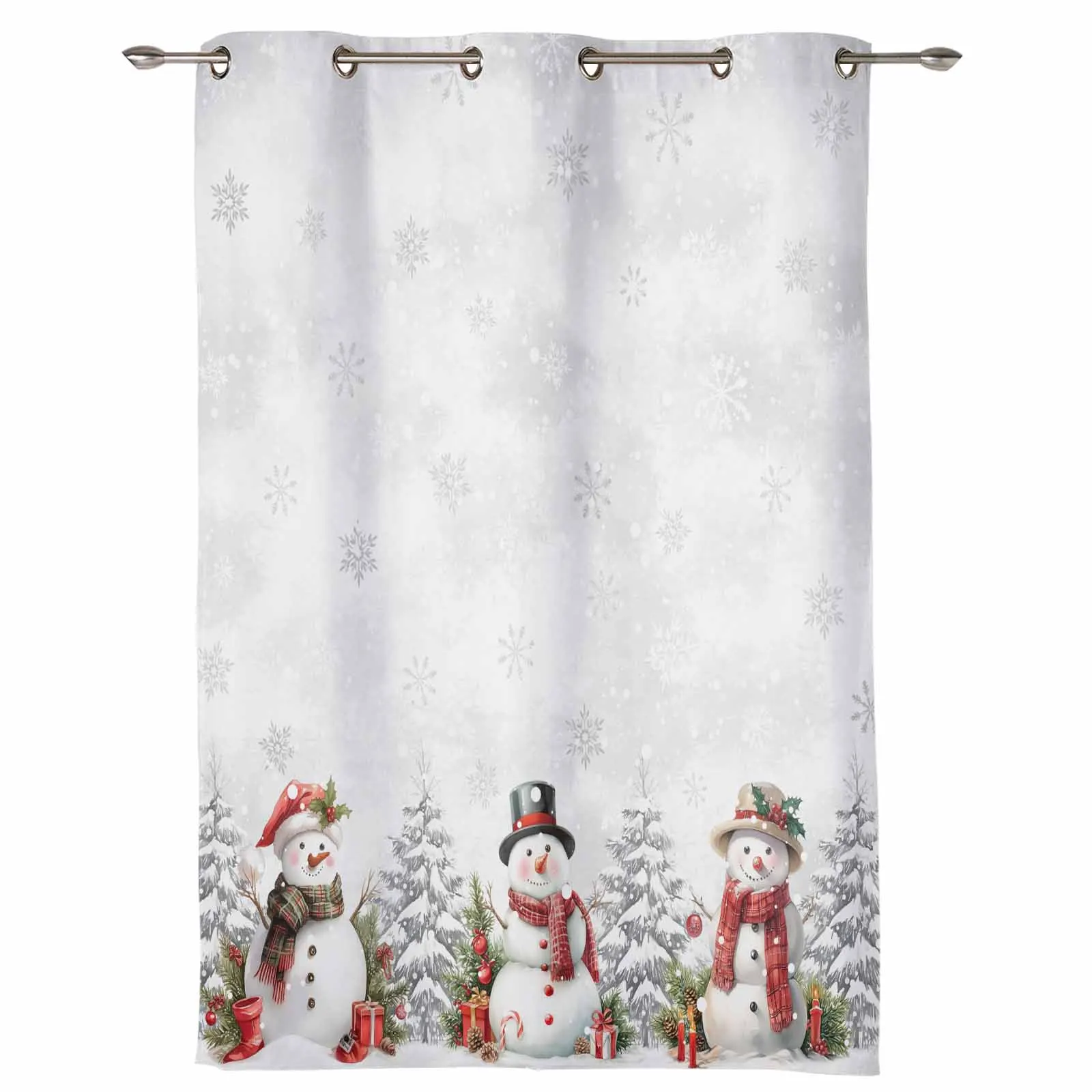 Рождественская елка снежный пейзаж снежинка снеговик шторы с принтом для
