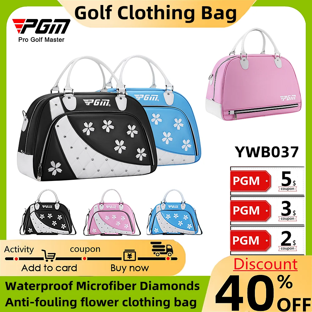 PGM Microfiber Diamond-Encrusted Flower Clothing Bag Golf Clothing Women Bag Easy Clean Waterproof Microfiber Leather Handbag