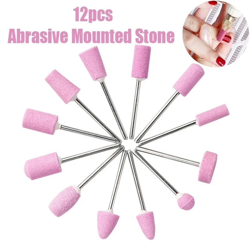 

12pcs Abrasive Polishing Mounted Stone Grinding Stone Wheel Head Tools Accessories 2.35mm Shank Nail Drill Bit For Rotary Tools