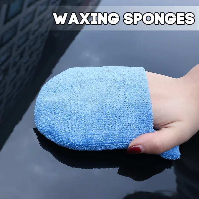 

2pcs Car Polishing Sponges Brush Soft Microfiber Waxing Gloves Auto Body Detailing Cleaning Care Maintenance Mitts Sponge Pad