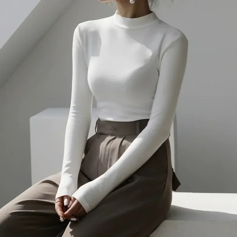 

Осенняя футболка Y2K, зимняя футболка с длинным рукавом, уличная одежда, теплый топ, Повседневная модная Однотонная рубашка, приталенная одежда, блузы 29770