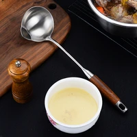 long wooden handle spoon stainless steel tablespoons home serving tableware skimmer oil separator scoop kitchen cooking utensils