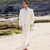 ivory white linen men suit for wedding slim fit terno masculino notch lapel groom prom mens suits jacketpantsvesttie