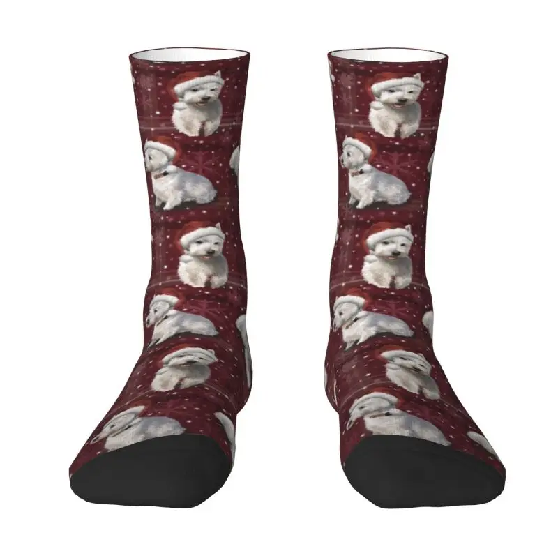 

Cute Mens The Christmas West Highland Terrier Puppy Dress Socks Unisex Breathbale Warm 3D Print Cute Westie Crew Socks