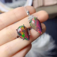 meibapj natural black opal water drop ring and necklace 2 pieces siut for women real 925 sterling silver fine jewelry set
