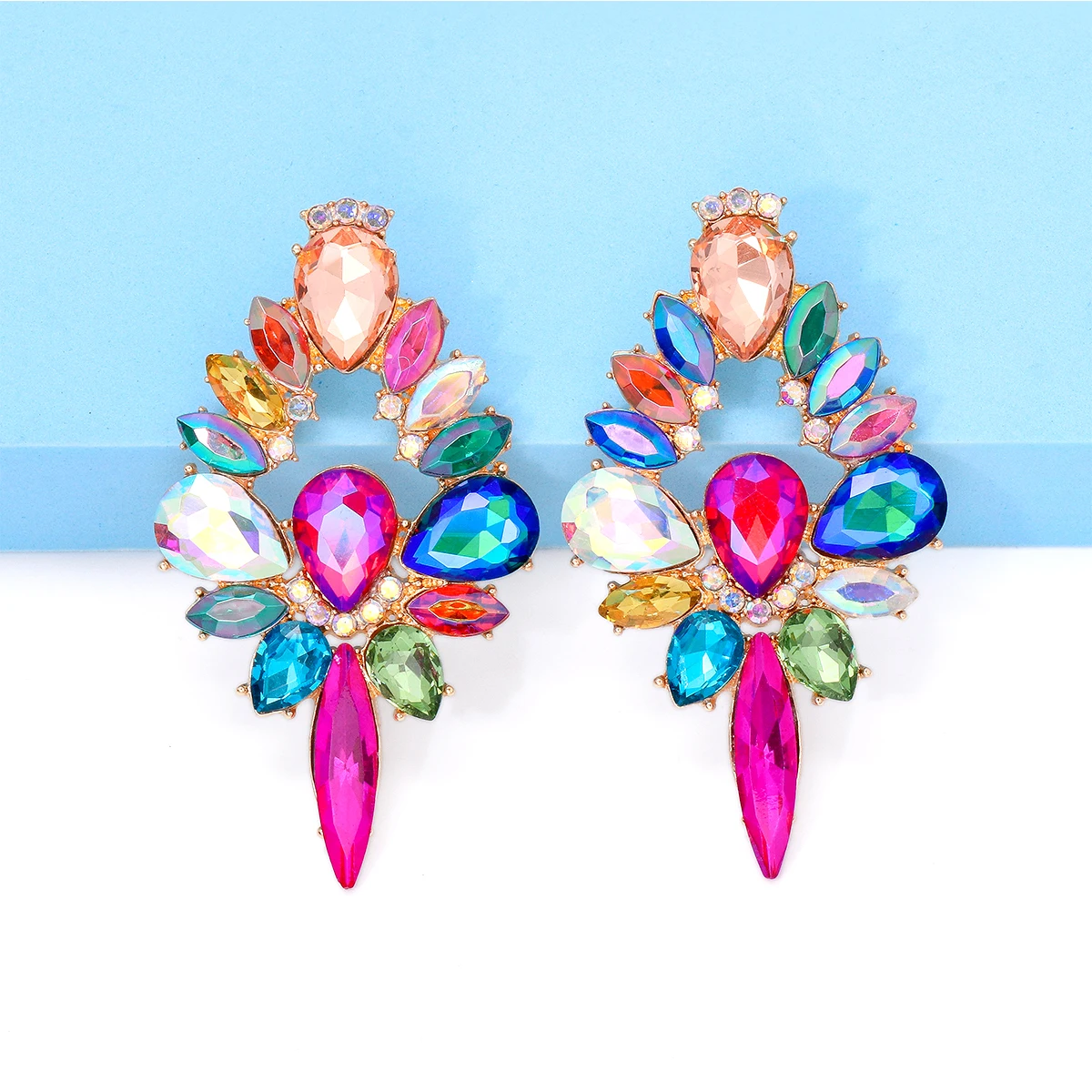 

JURAN Statement Colorful Crystal Earrings High-quality Full Rhinestone Jewelry Banquet Party Accessories for Women 2023 Trend