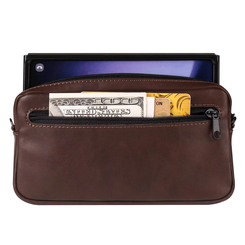 Фото Сумка для телефона Samsung Galaxy Z Fold6/Fold5/Fold4 S24Ultra S24FE S23Plus, кожаный чехол, универсальная сумка через плечо для телефона на молнии №5
