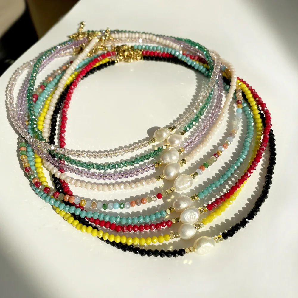 

Bohemian Natural Fresh Water Pearl Necklace Colorful Soft Polymer Clay Beads Choker Neck Summer Beach Handmade Femme Jewelry