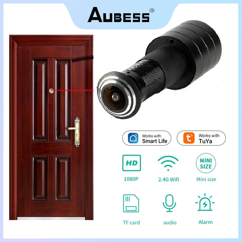 

Aubess Wifi Tuya Security 1080P Mini Door Eye Hole IP Camera Wide Angle FishEye Lens 1.66mm Peephole Network Audio Horn P2P
