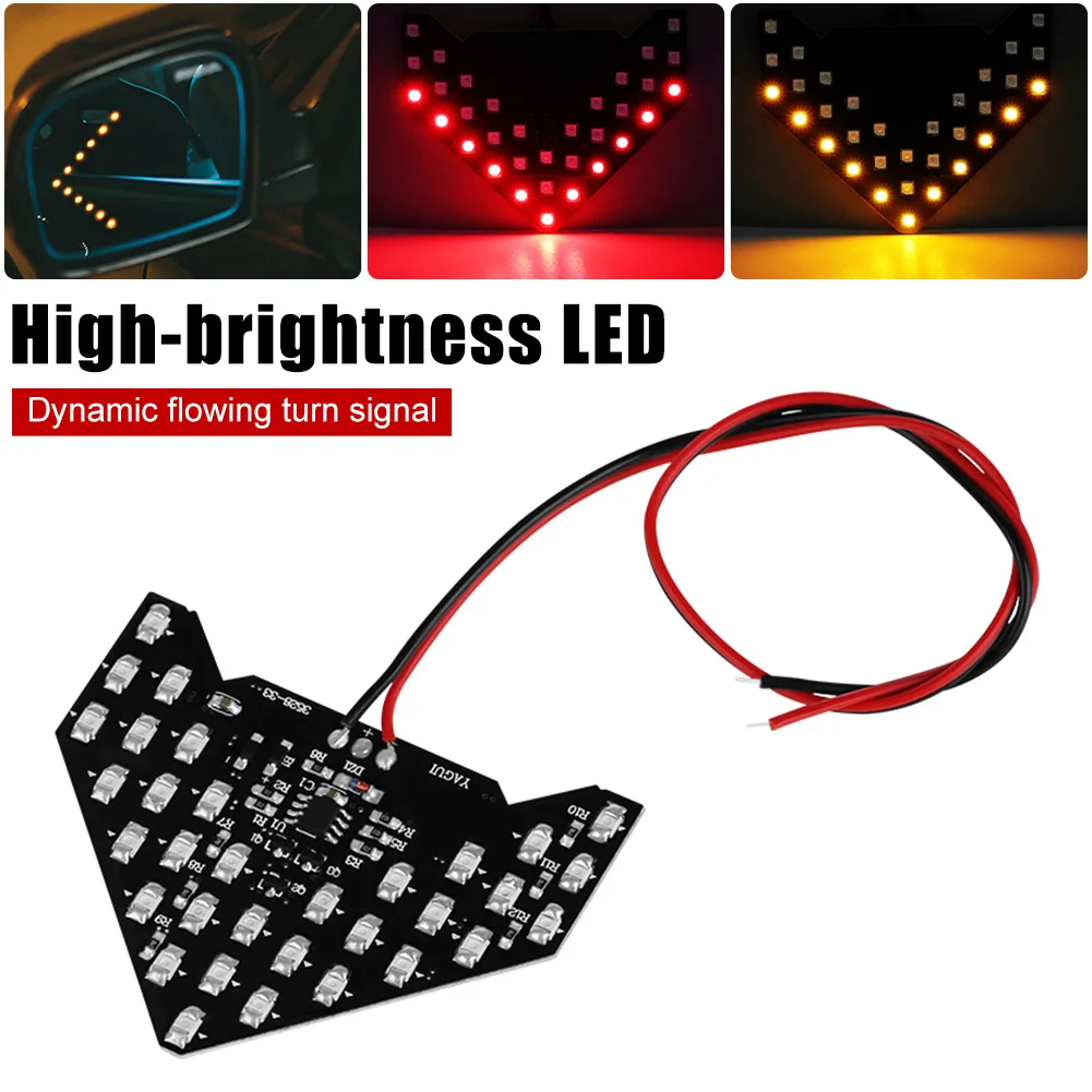 

Car LED Turn Signal Red Indicator Light Rearview Mirror Arrow Turning Light 3528-33-SMD Dynamic Flowing Light for Car Motorcycle