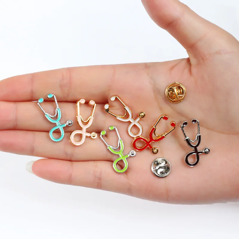 

Doctors Nurses Gold Sliver Mini Stethoscope Brooches Pins Jackets Coat Lapel Pin Bag Button Collar Badges Gifts Medical Jewelry