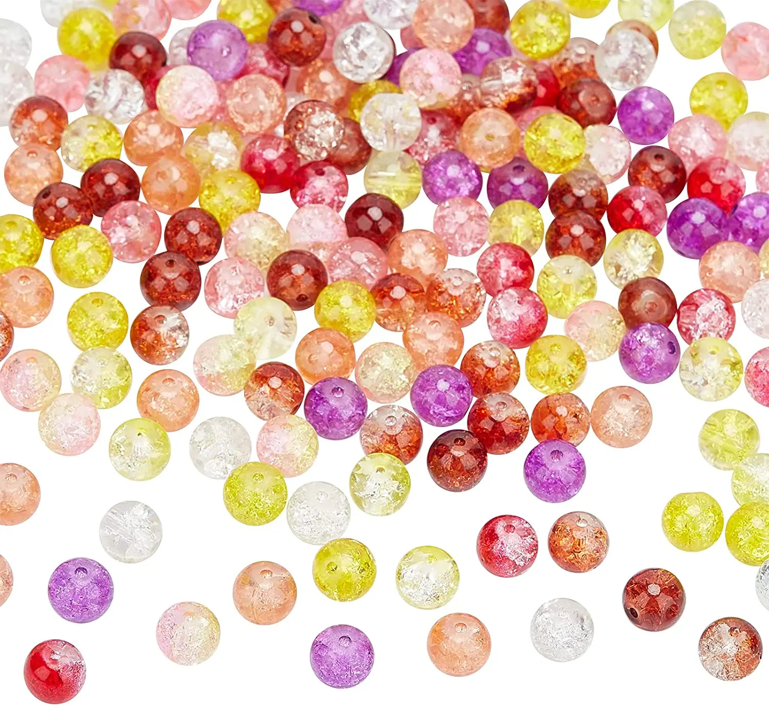 

200 PCS 10 Color Crackle Lampwork Glass Beads 8mm Handcrafted Round Crystal Loose Beads for Necklace Bracelet